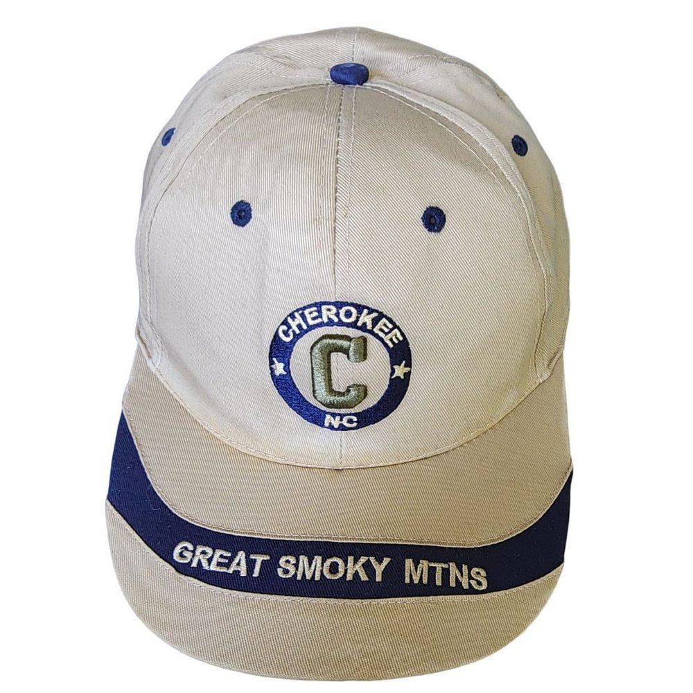 J Hats Cherokee North Carolina Great Smoky Mountains Hat Cap Khaki Navy